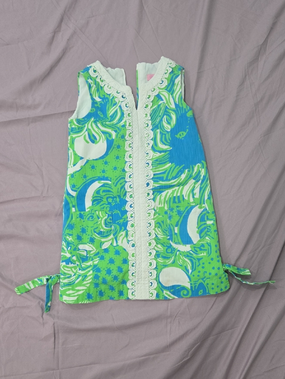 Lilly Pulitzer Girls Green and Blue Printed Sleeveless Shift Dress